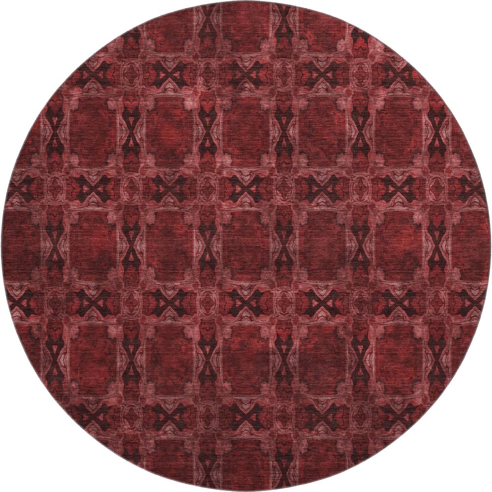 Premium Machine Washable Mayfield  Burgundy 8' x 8' Round Rug. Picture 1