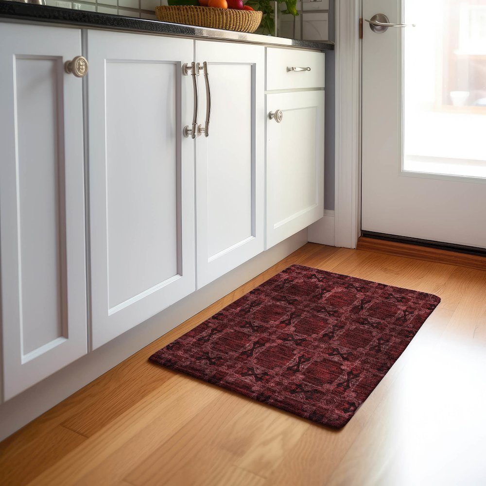 Premium Machine Washable Mayfield  Burgundy 1'8" x 2'6" Rug. Picture 5