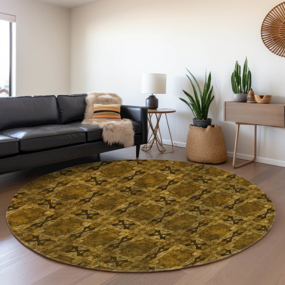 Premium Machine Washable Mayfield  Chocolate 8' x 8' Round Rug. Picture 5