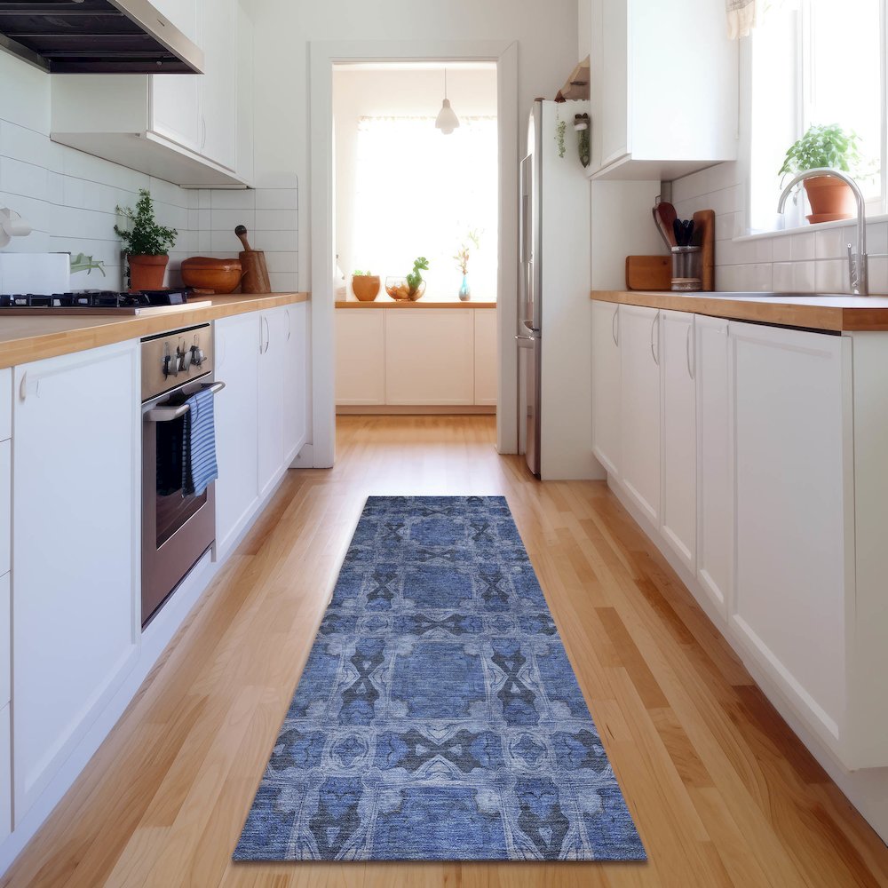 Premium Machine Washable Mayfield  Denim 2'3" x 7'6" Runner Rug. Picture 5