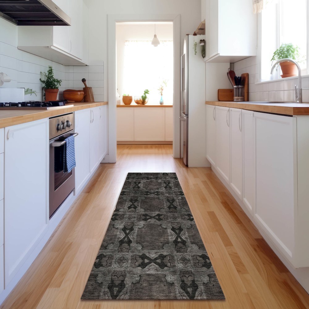 Premium Machine Washable Mayfield  Gray 2'3" x 7'6" Runner Rug. Picture 5
