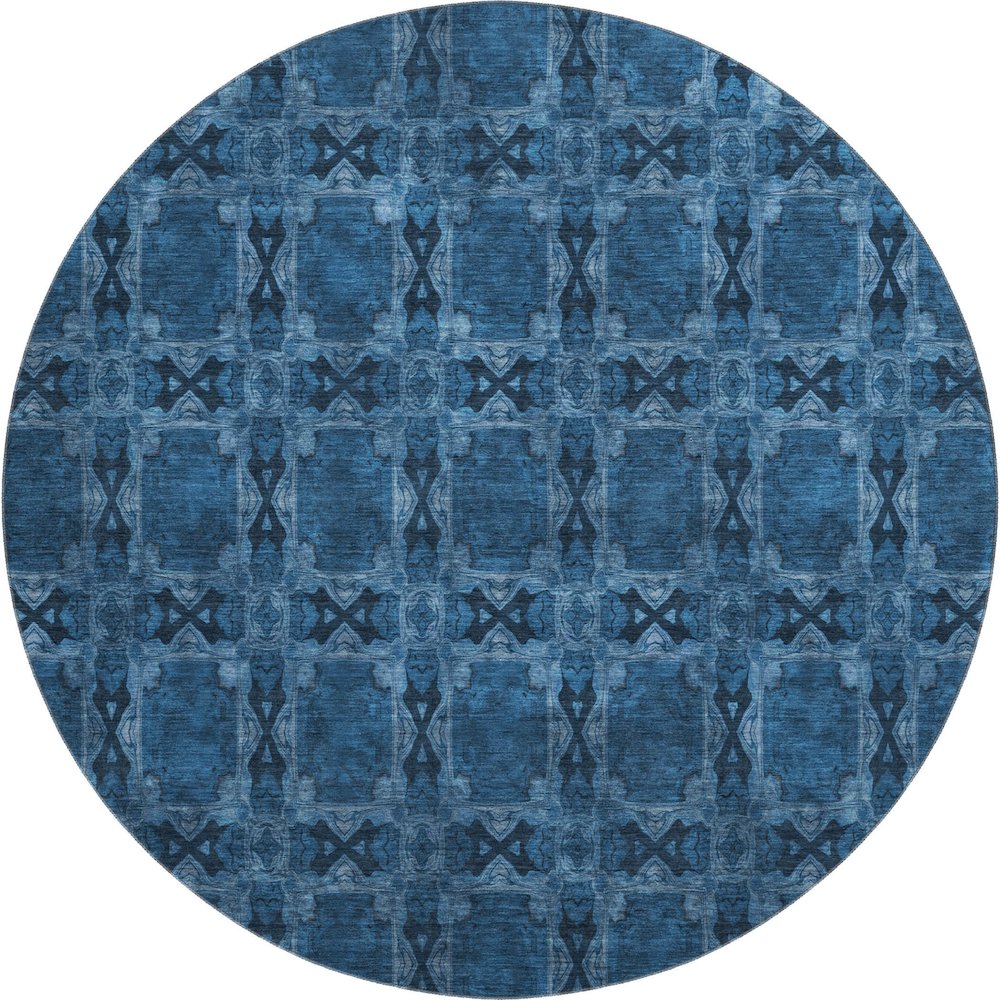 Premium Machine Washable Mayfield  Navy 8' x 8' Round Rug. Picture 1