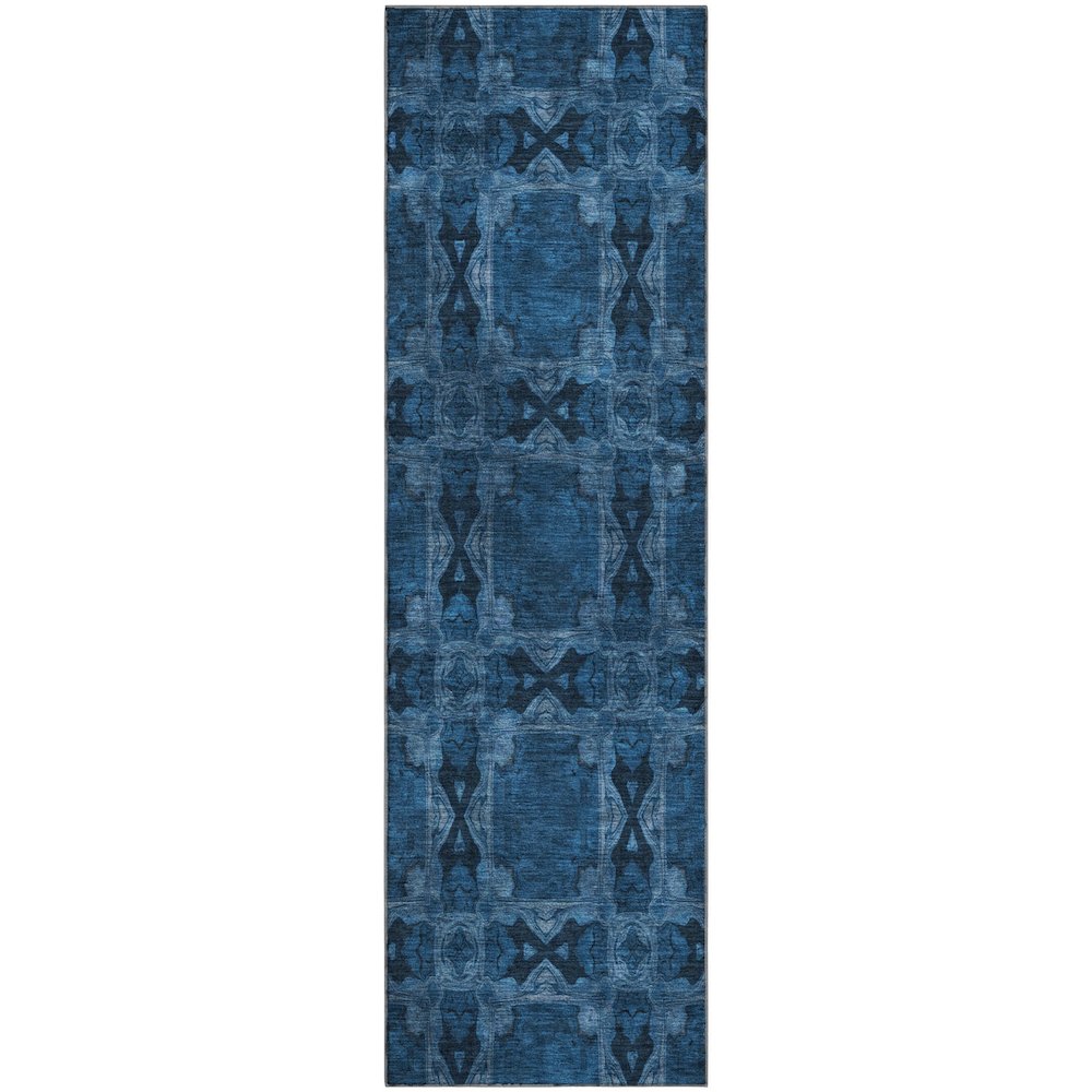 Premium Machine Washable Mayfield  Navy 2'3" x 7'6" Runner Rug. Picture 1