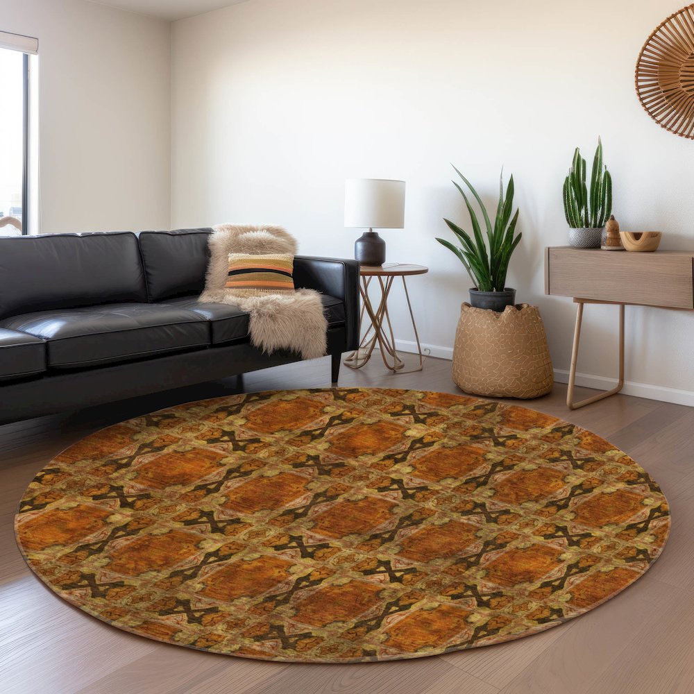 Premium Machine Washable Mayfield  Paprika 8' x 8' Round Rug. Picture 5