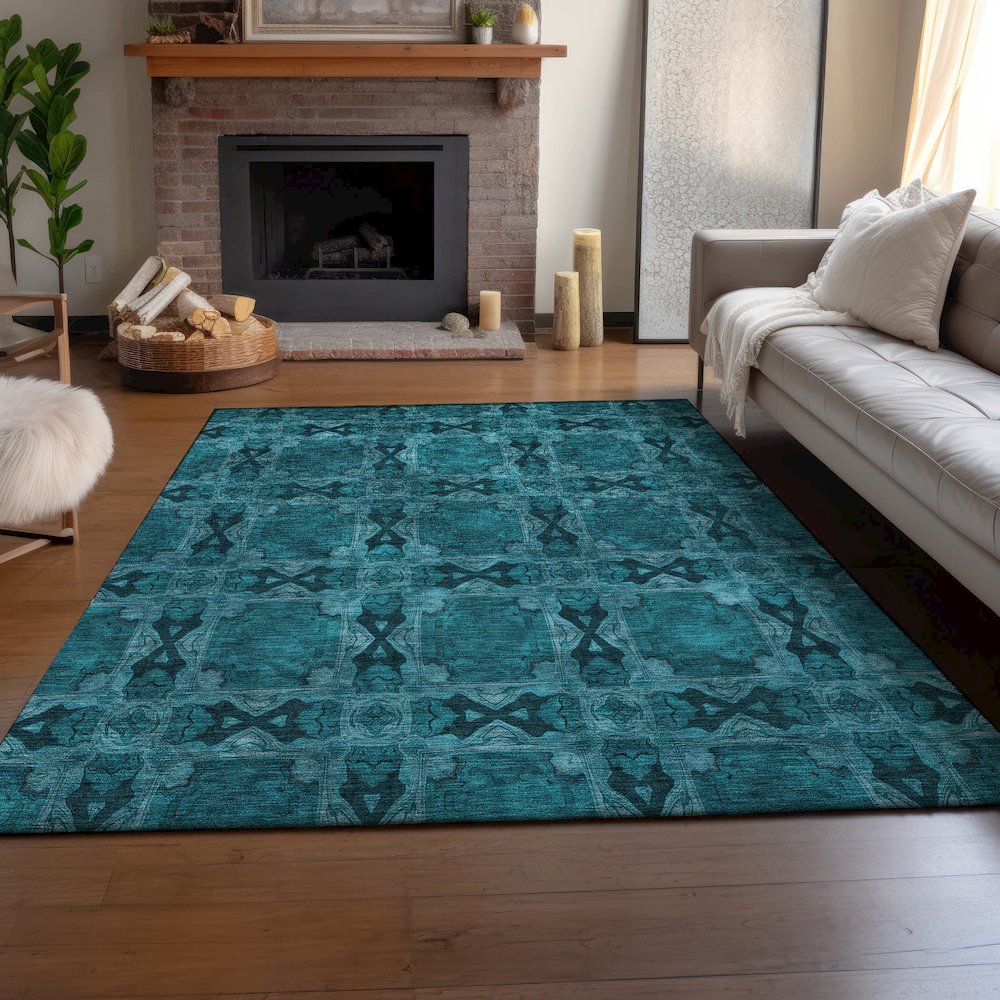 Premium Machine Washable Mayfield  Teal 2'6" x 3'10" Rug. Picture 6