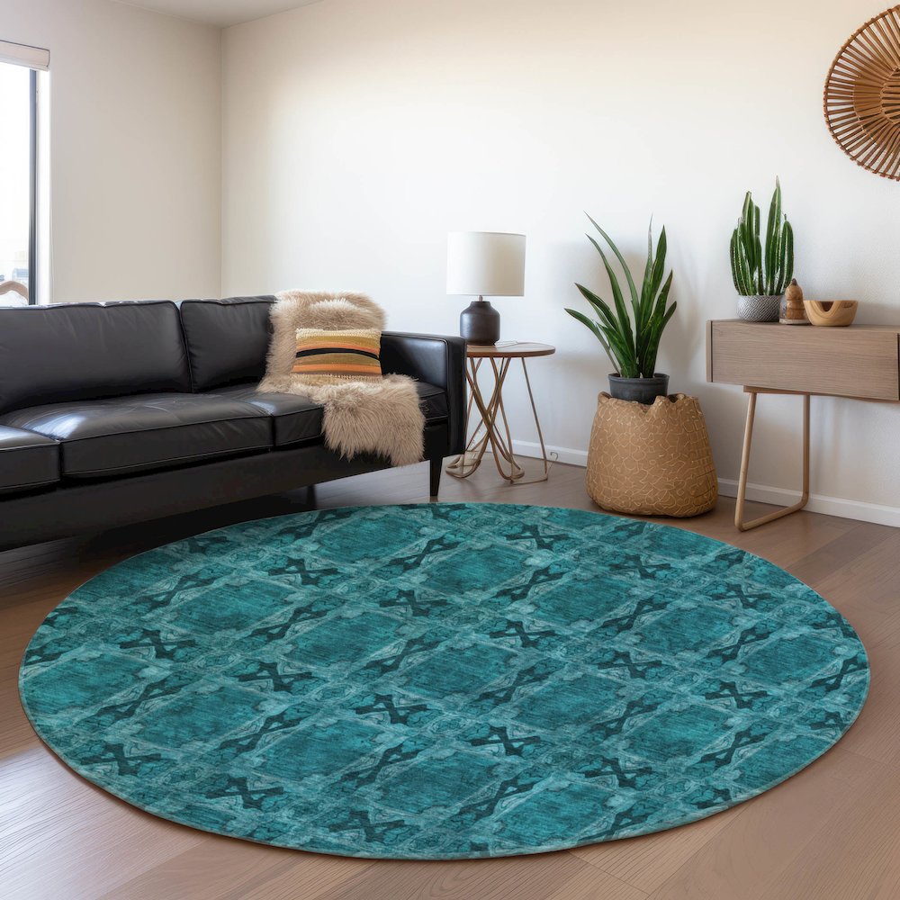 Premium Machine Washable Mayfield  Teal 8' x 8' Round Rug. Picture 5