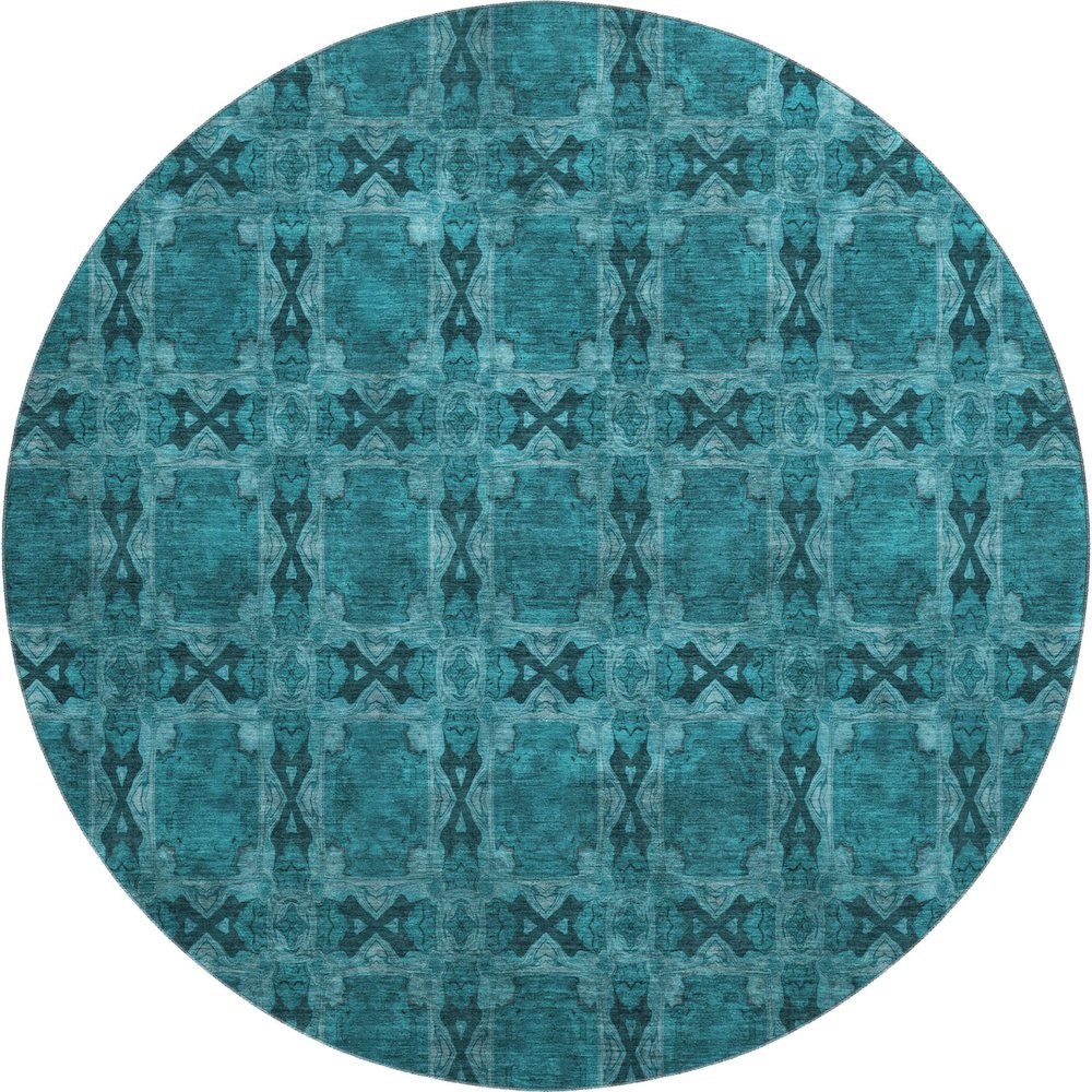 Premium Machine Washable Mayfield  Teal 8' x 8' Round Rug. Picture 1