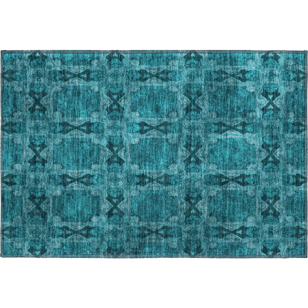 Premium Machine Washable Mayfield  Teal 1'8" x 2'6" Rug. Picture 1