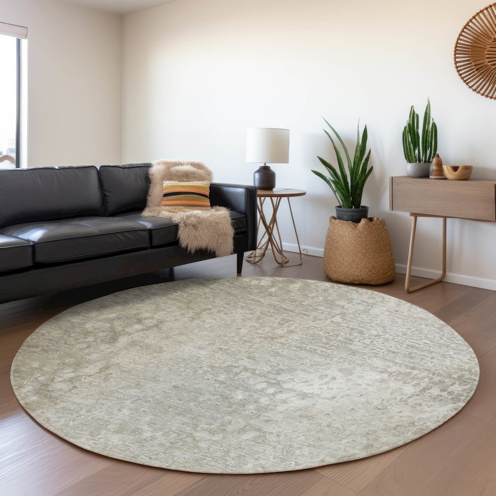 Premium Machine Washable Mayfield  Beige 8' x 8' Round Rug. Picture 5