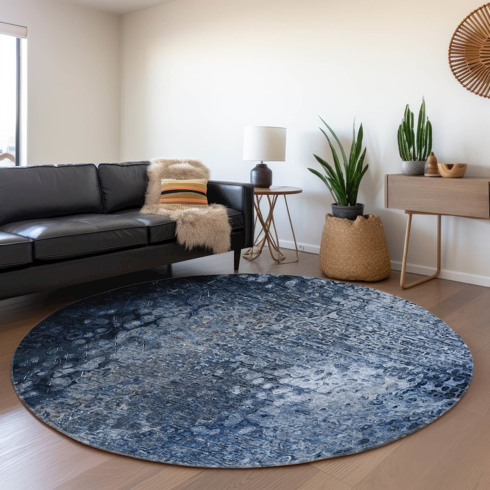 Premium Machine Washable Mayfield  Blue 8' x 8' Round Rug. Picture 5