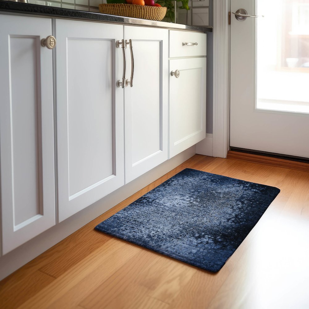 Premium Machine Washable Mayfield  Blue 1'8" x 2'6" Rug. Picture 5