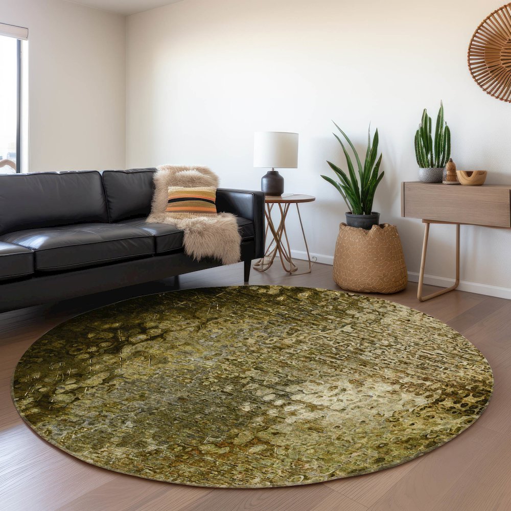 Premium Machine Washable Mayfield  Brown 8' x 8' Round Rug. Picture 5