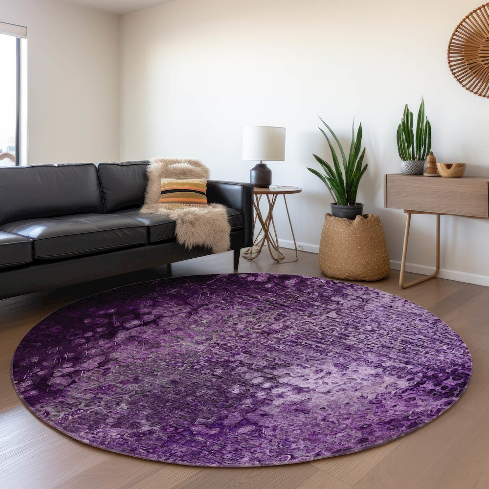 Premium Machine Washable Mayfield  Purple 8' x 8' Round Rug. Picture 5