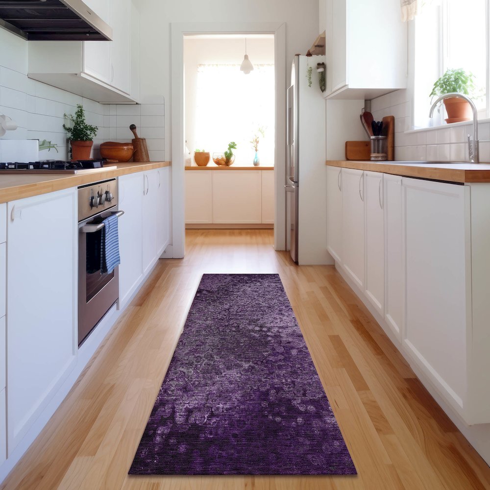 Premium Machine Washable Mayfield  Purple 2'3" x 7'6" Runner Rug. Picture 5