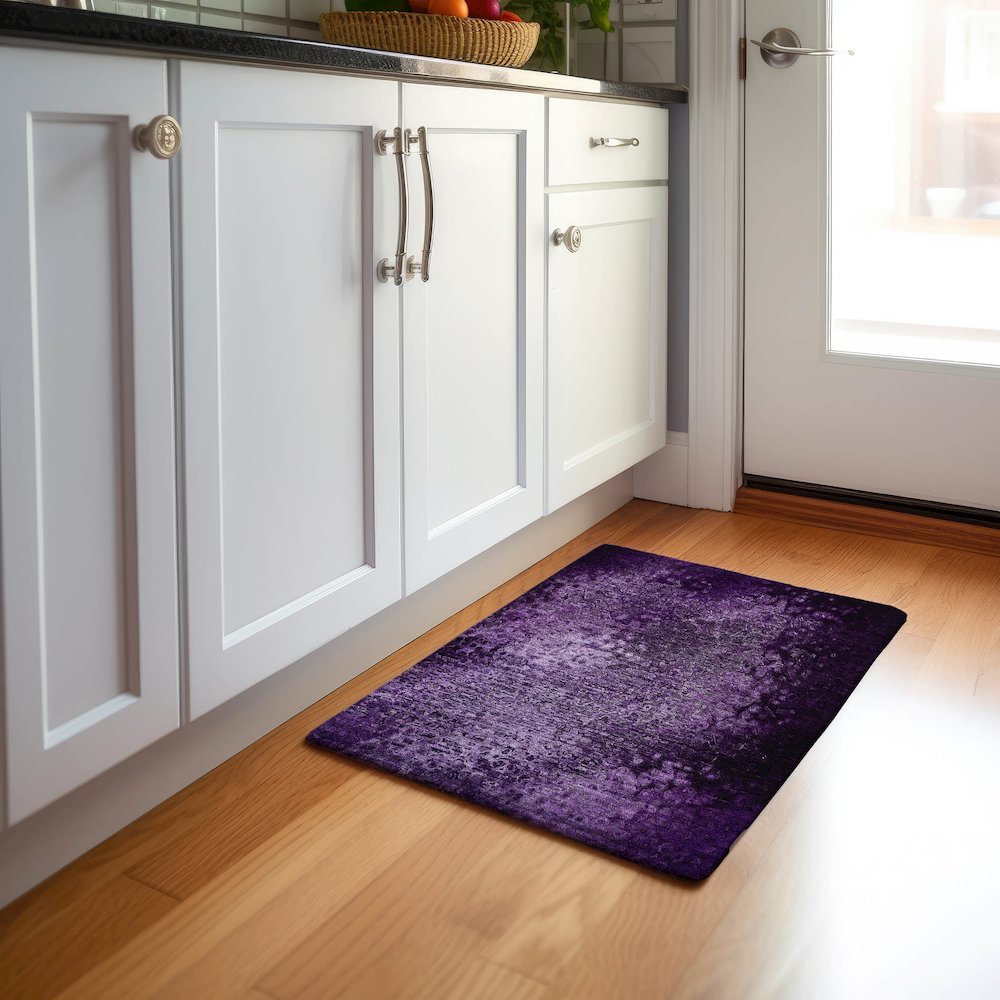 Premium Machine Washable Mayfield  Purple 1'8" x 2'6" Rug. Picture 5