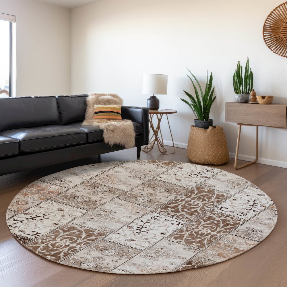 Premium Machine Washable Mayfield  Beige 8' x 8' Round Rug. Picture 5