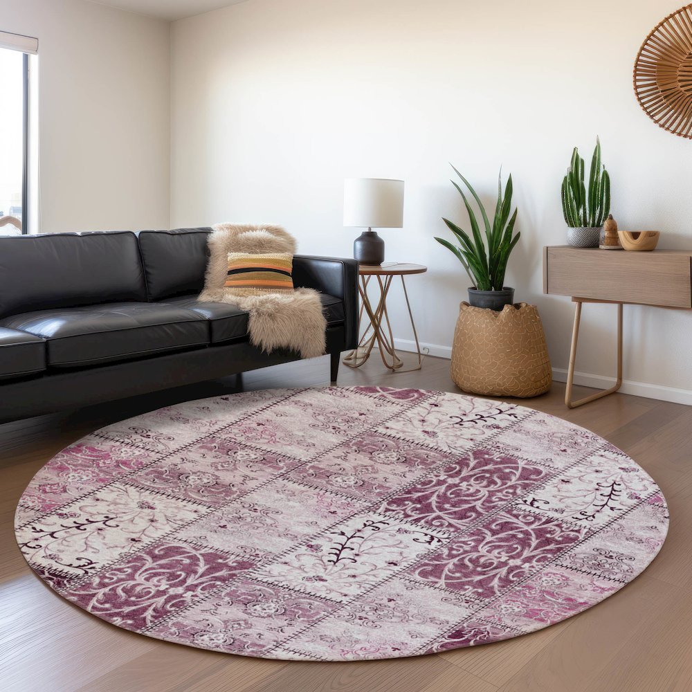 Premium Machine Washable Mayfield  Burgundy 8' x 8' Round Rug. Picture 5