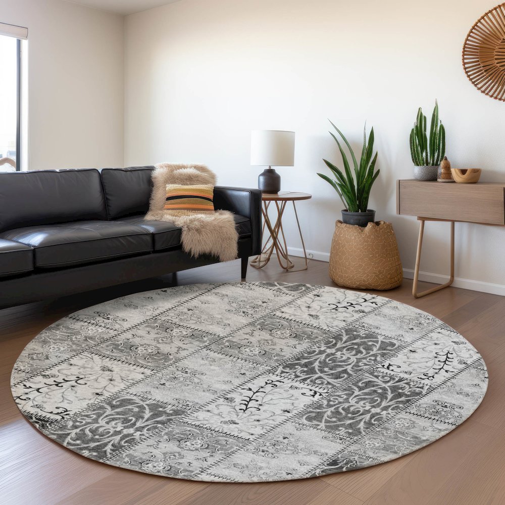 Premium Machine Washable Mayfield  Gray 8' x 8' Round Rug. Picture 5