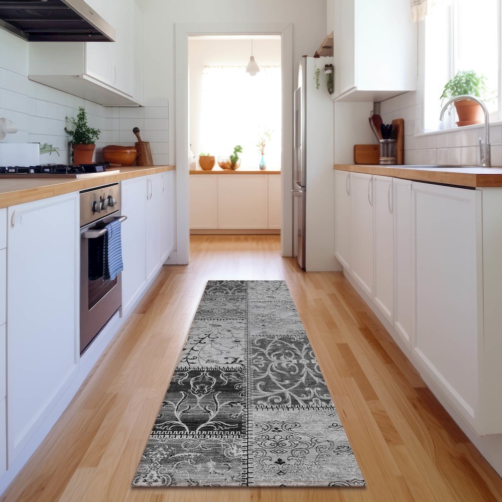 Premium Machine Washable Mayfield  Gray 2'3" x 7'6" Runner Rug. Picture 5