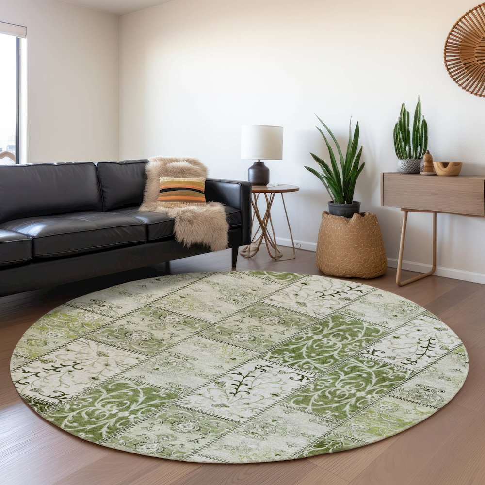Premium Machine Washable Mayfield  Green 8' x 8' Round Rug. Picture 5