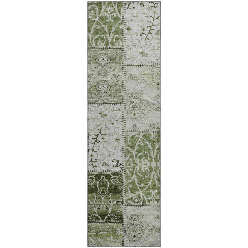 Premium Machine Washable Mayfield  Green 2'3" x 7'6" Runner Rug. Picture 1