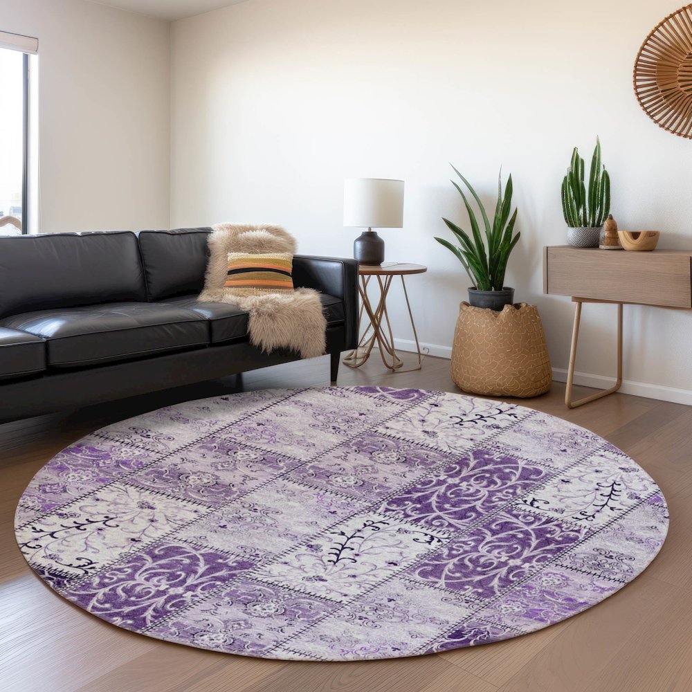 Premium Machine Washable Mayfield  Purple 8' x 8' Round Rug. Picture 5