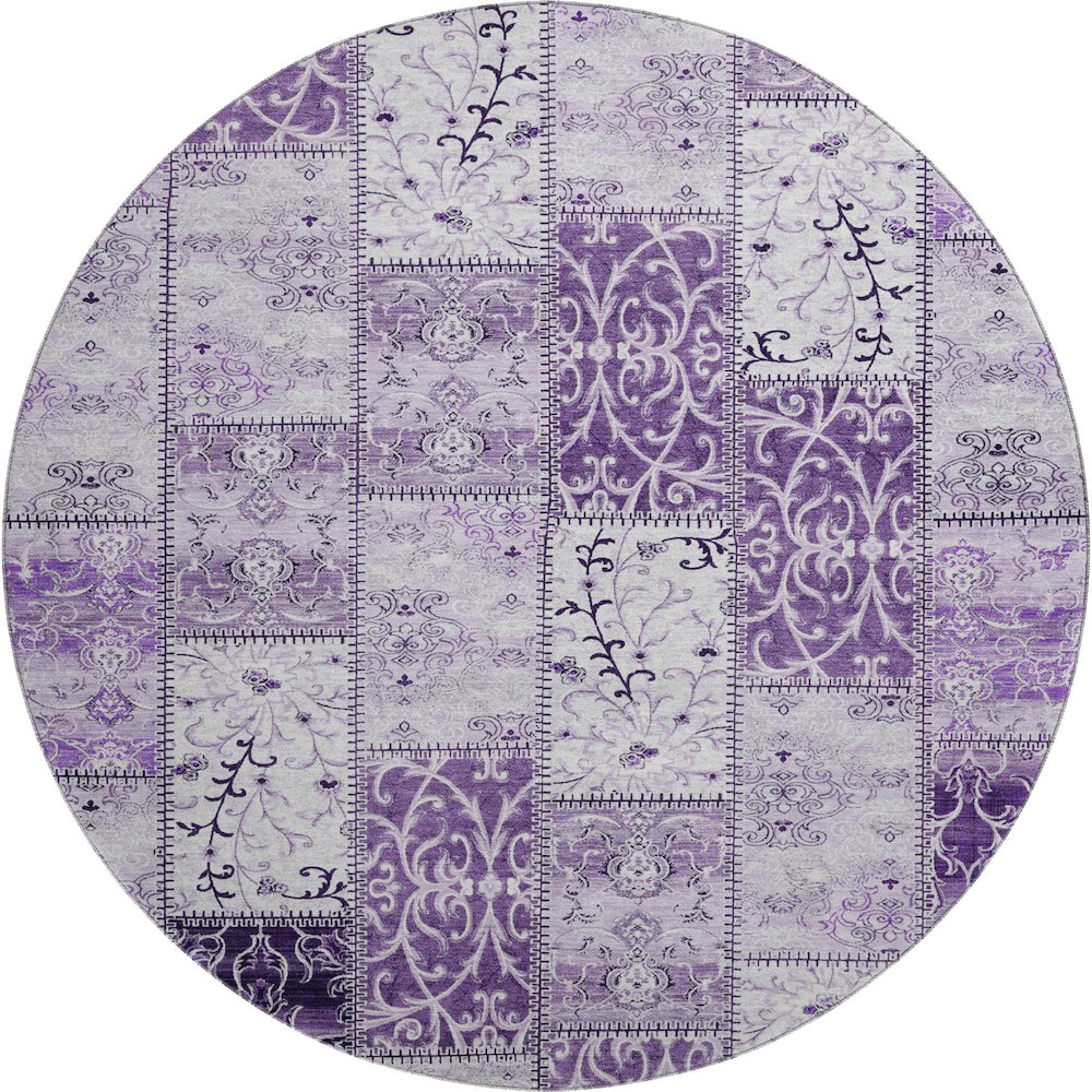 Premium Machine Washable Mayfield  Purple 8' x 8' Round Rug. Picture 1