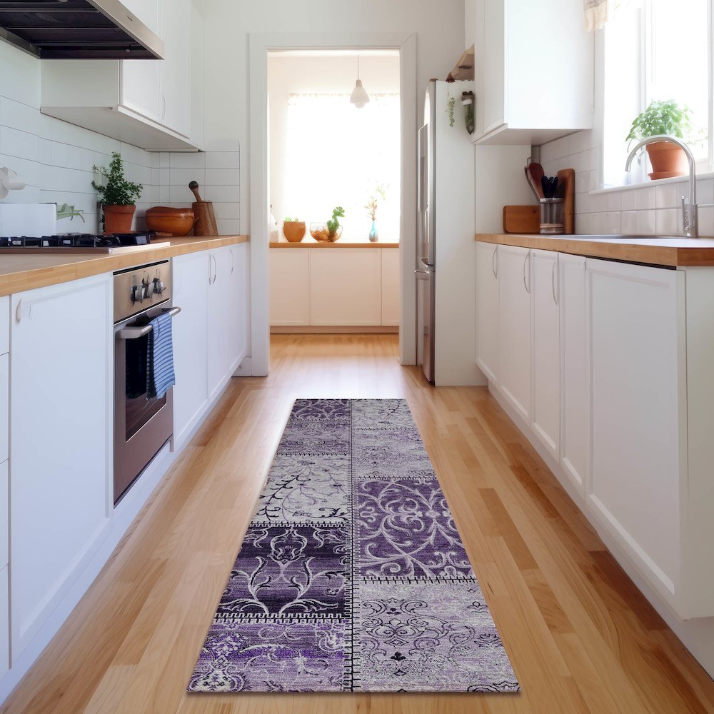 Premium Machine Washable Mayfield  Purple 2'3" x 7'6" Runner Rug. Picture 5