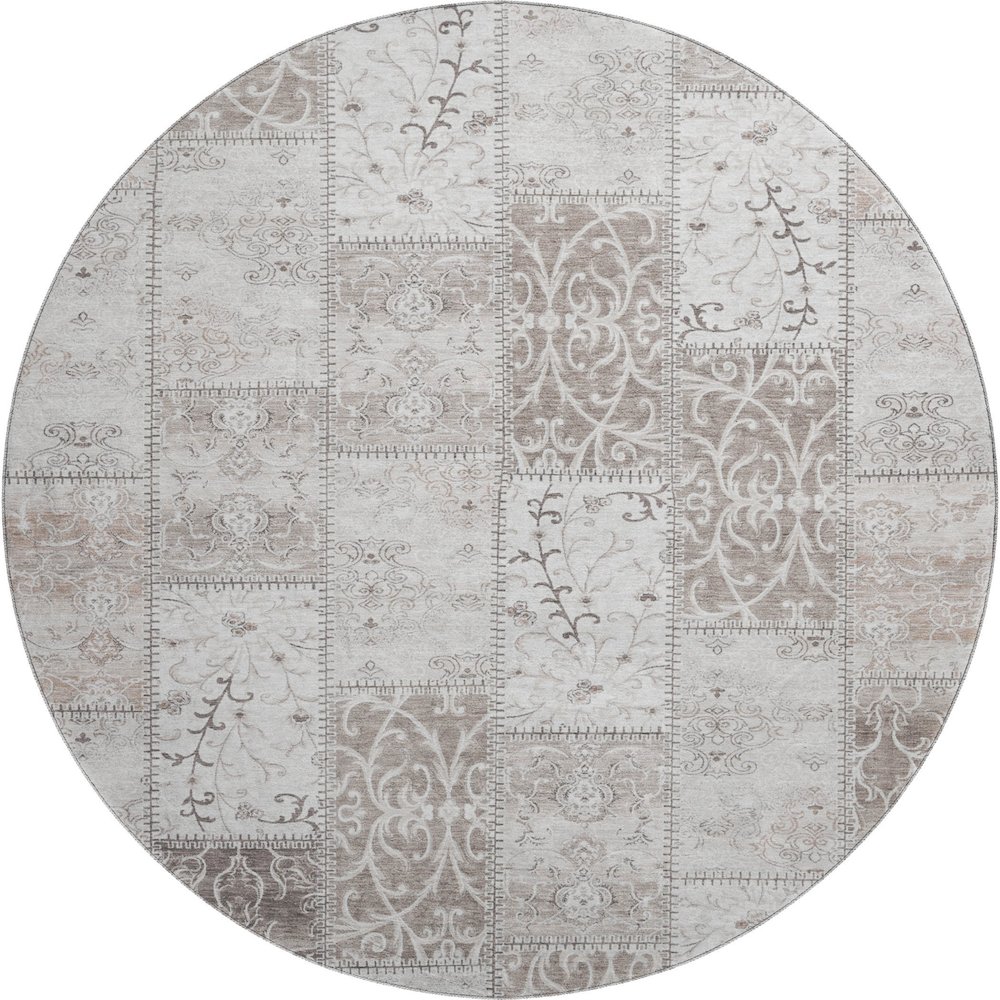 Premium Machine Washable Mayfield  Taupe 8' x 8' Round Rug. Picture 1