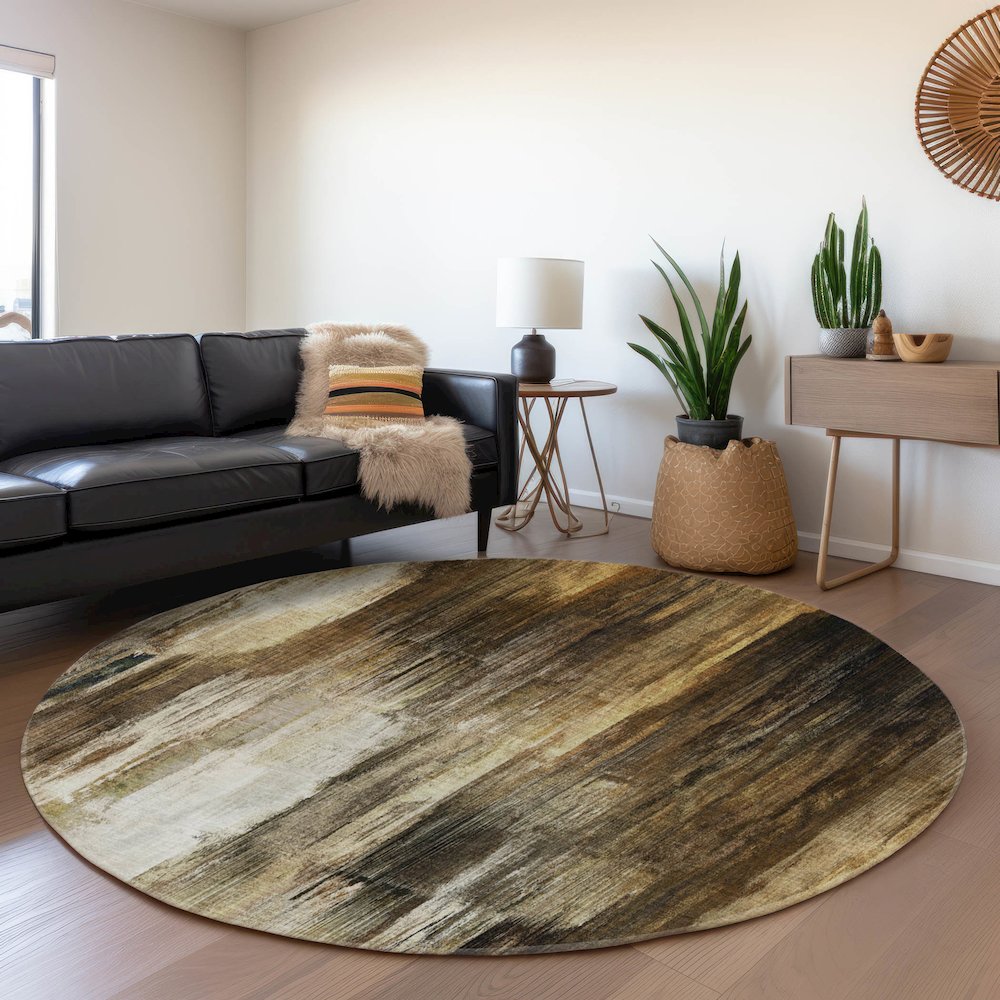 Premium Machine Washable Mayfield  Chocolate 8' x 8' Round Rug. Picture 5