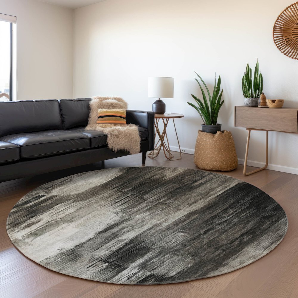 Premium Machine Washable Mayfield  Gray 8' x 8' Round Rug. Picture 5