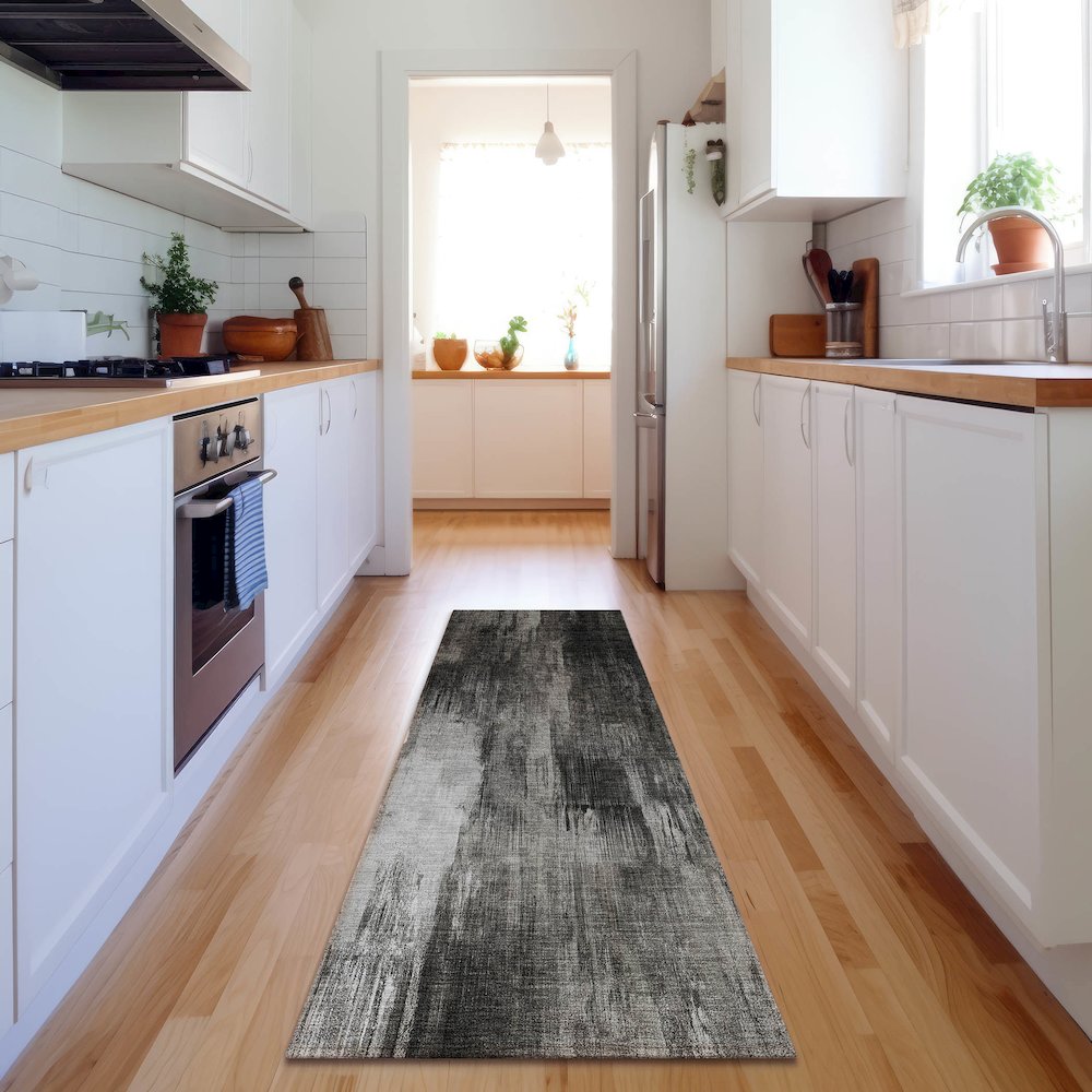 Premium Machine Washable Mayfield  Gray 2'3" x 7'6" Runner Rug. Picture 5