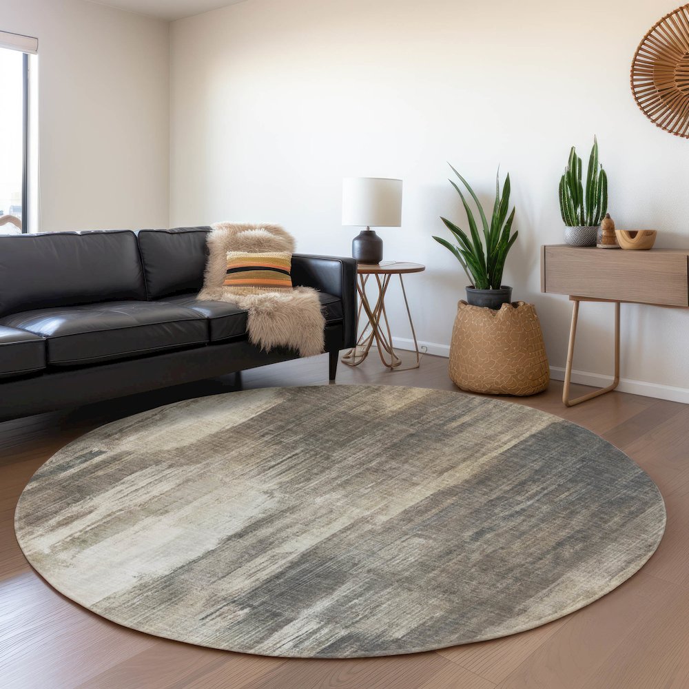 Premium Machine Washable Mayfield  Taupe 8' x 8' Round Rug. Picture 5