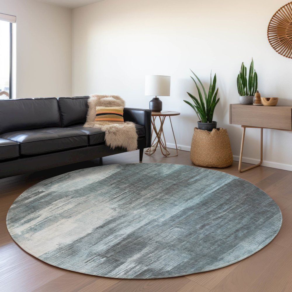 Premium Machine Washable Mayfield  Teal 8' x 8' Round Rug. Picture 5