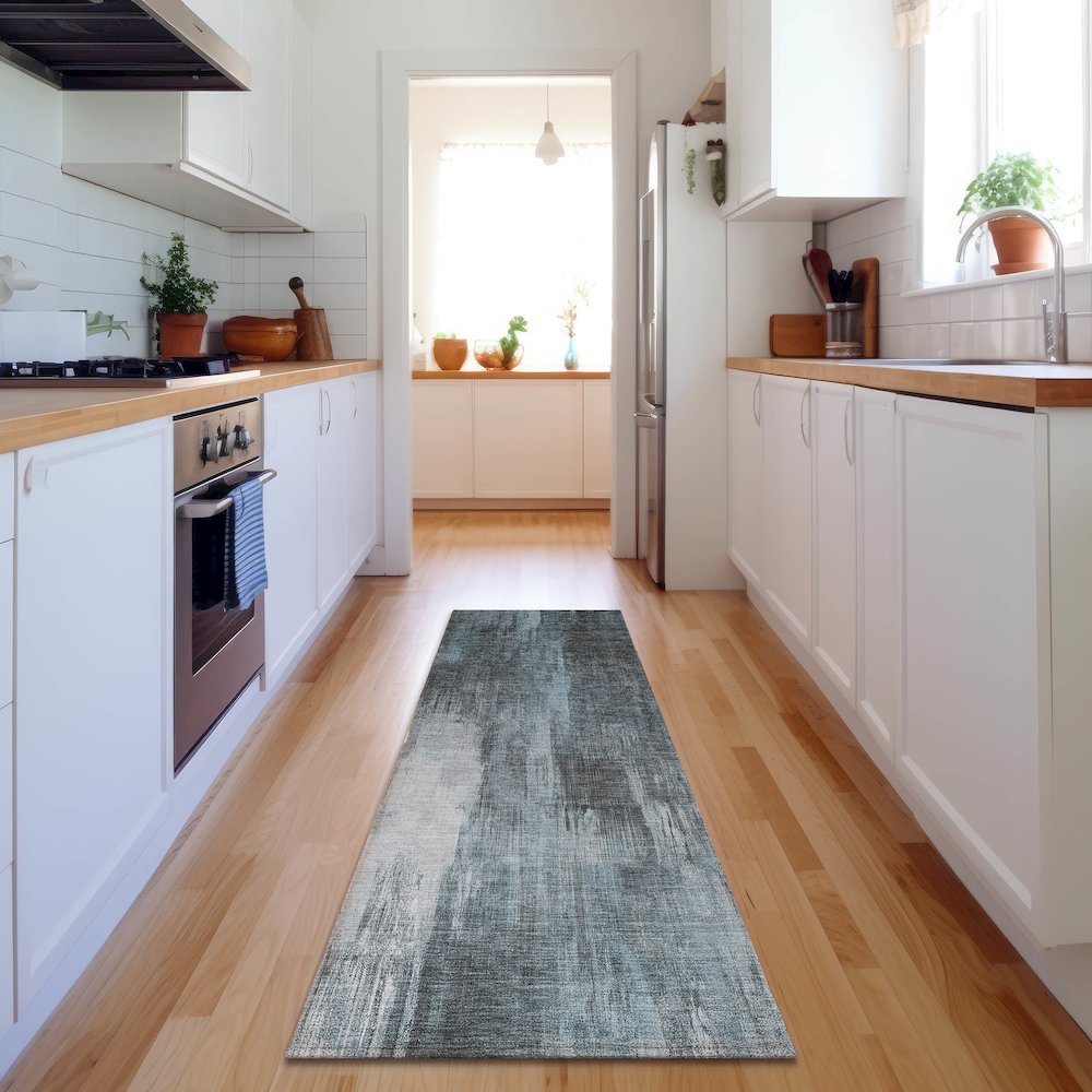 Premium Machine Washable Mayfield  Teal 2'3" x 7'6" Runner Rug. Picture 5