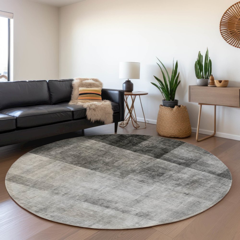 Premium Machine Washable Mayfield  Gray 8' x 8' Round Rug. Picture 5
