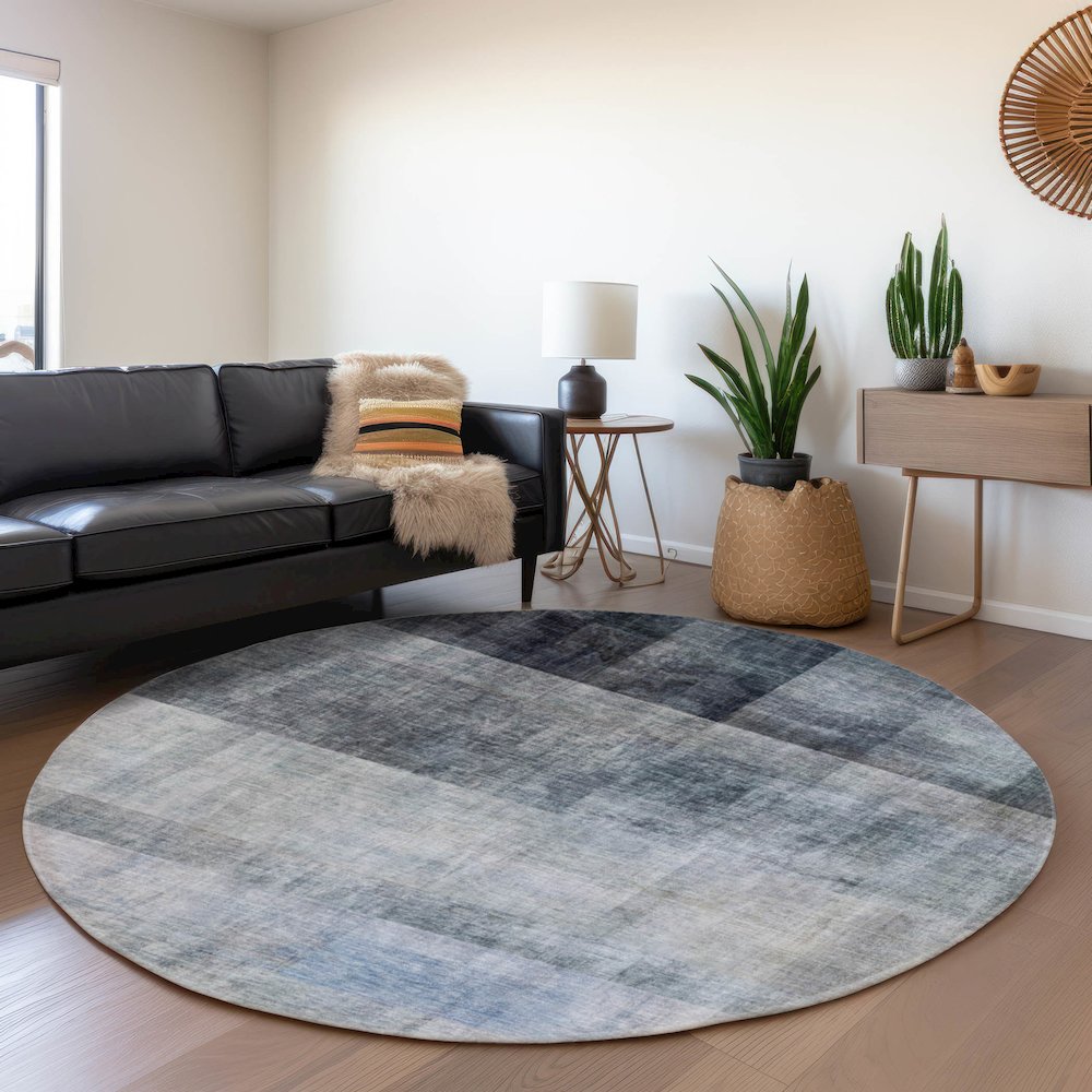 Premium Machine Washable Mayfield  Navy 8' x 8' Round Rug. Picture 5