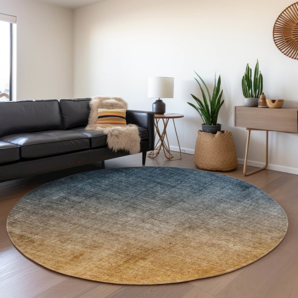 Premium Machine Washable Mayfield  Navy 8' x 8' Round Rug. Picture 5