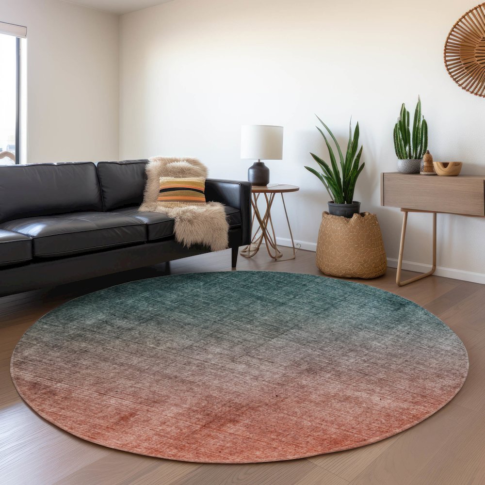 Premium Machine Washable Mayfield  Teal 8' x 8' Round Rug. Picture 5