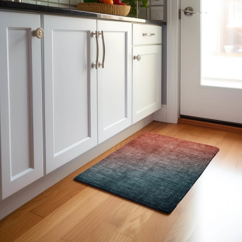 Premium Machine Washable Mayfield  Teal 1'8" x 2'6" Rug. Picture 5
