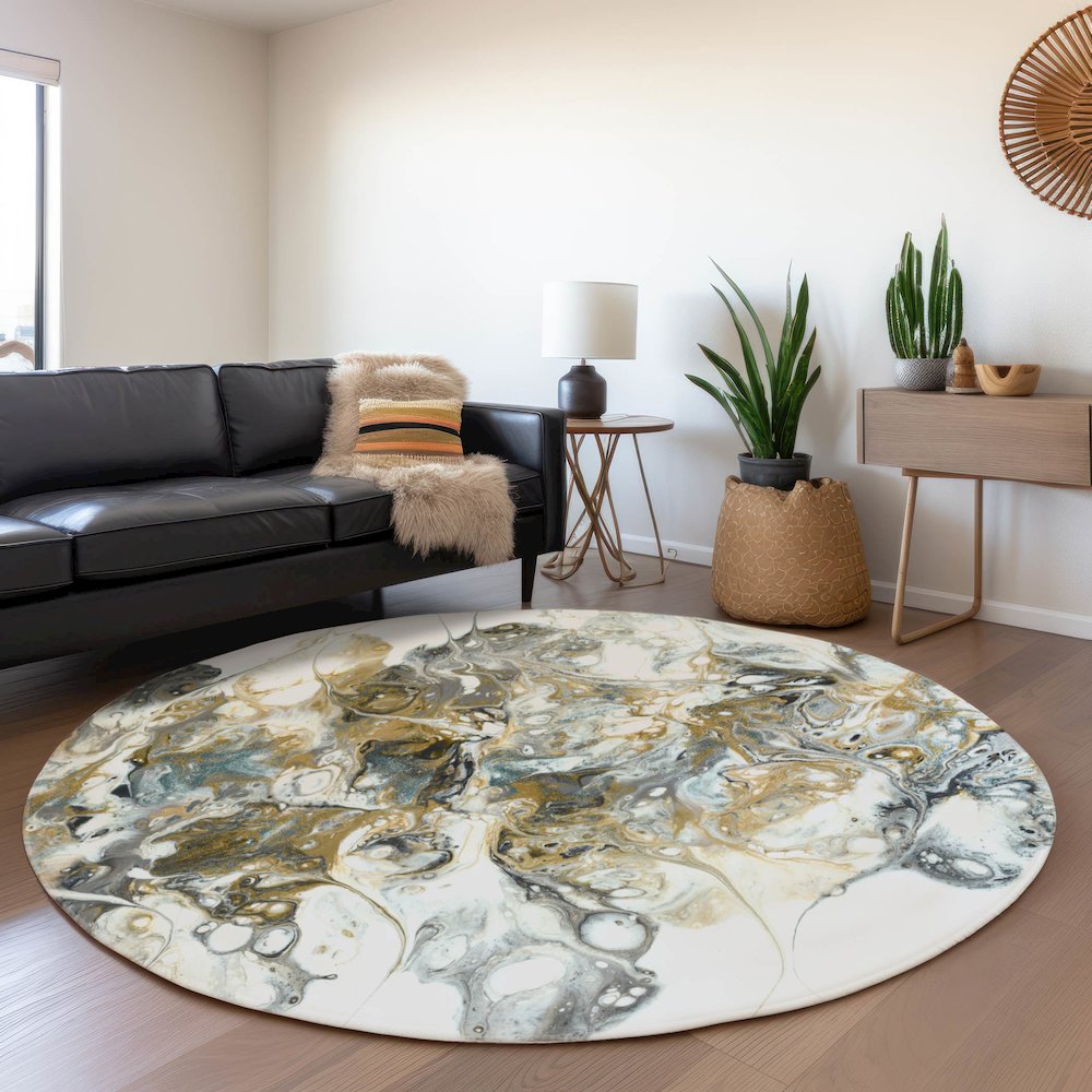 Premium Machine Washable Mayfield  Smoke 8' x 8' Round Rug. Picture 5