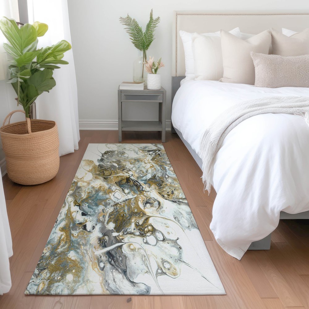 Premium Machine Washable Mayfield  Smoke 2'3" x 7'6" Runner Rug. Picture 5