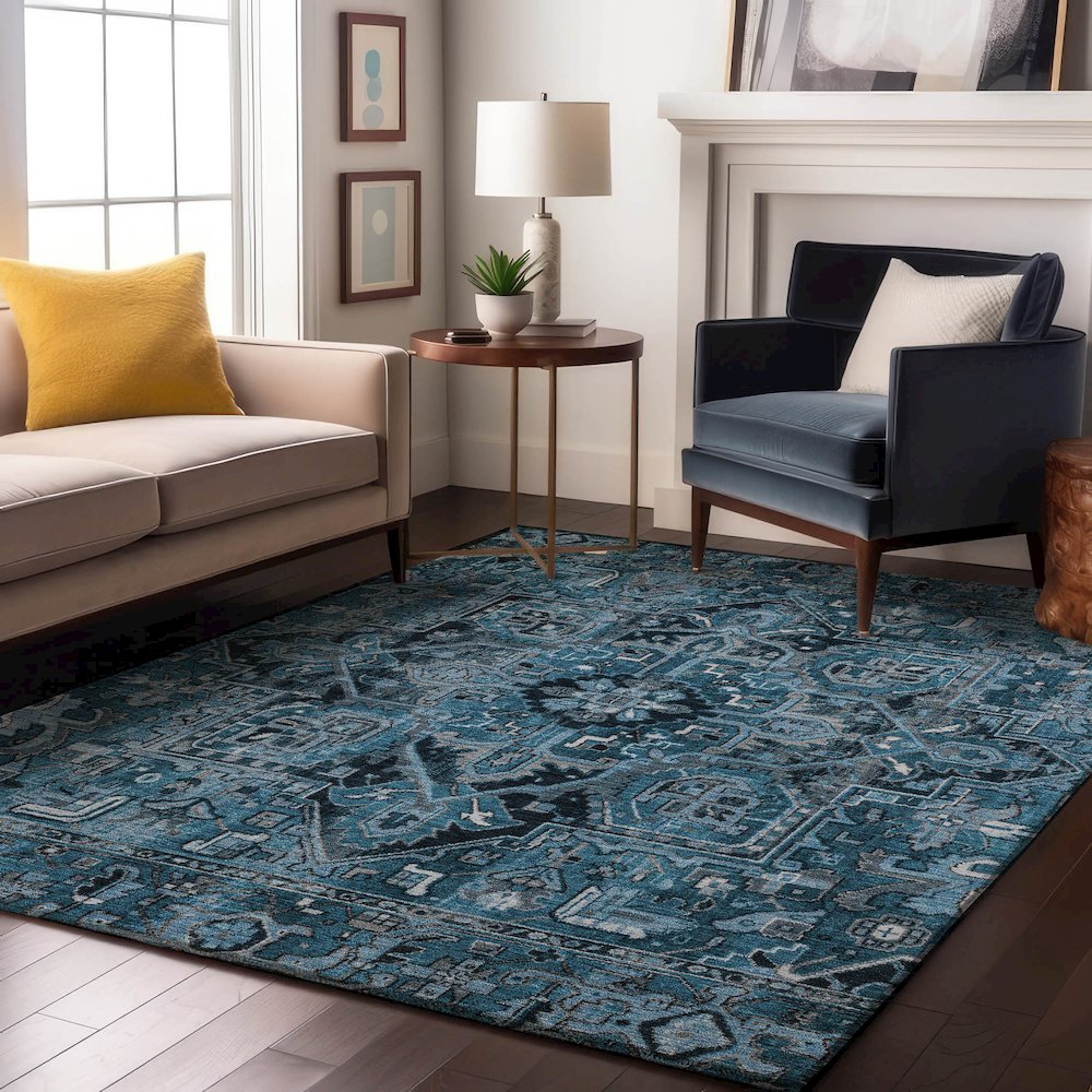 Premium Machine Washable Mayfield  Blue 2'6" x 3'10" Rug. Picture 5