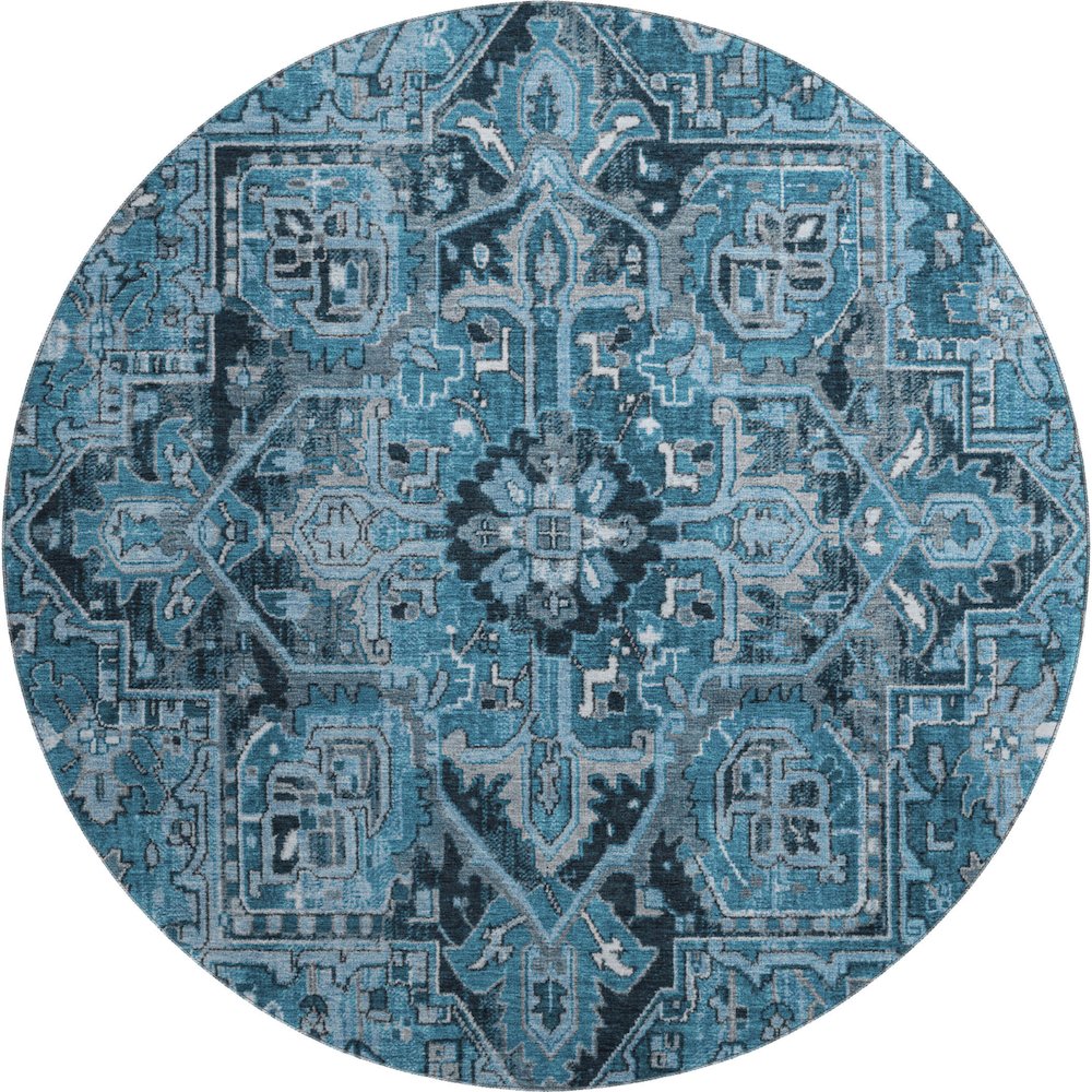 Premium Machine Washable Mayfield  Blue 8' x 8' Round Rug. Picture 1