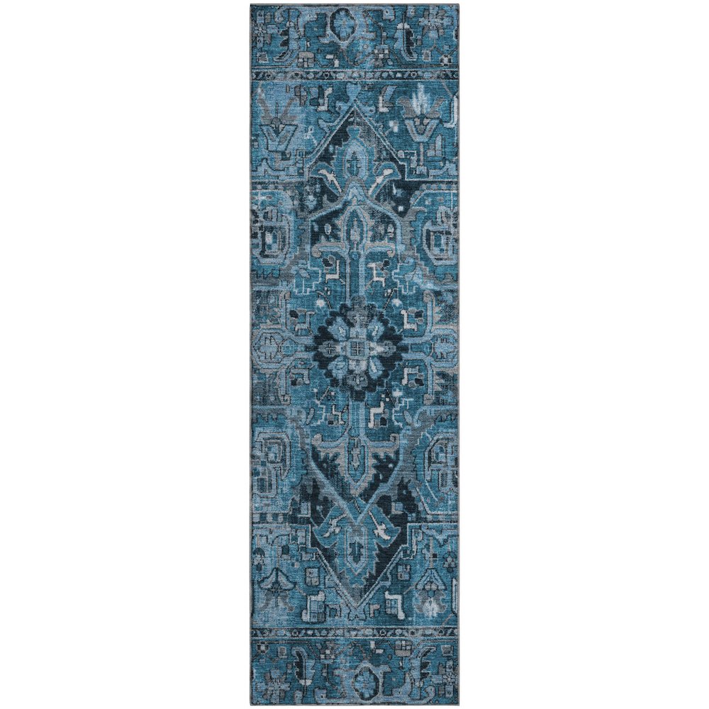 Premium Machine Washable Mayfield  Blue 2'3" x 7'6" Runner Rug. Picture 1