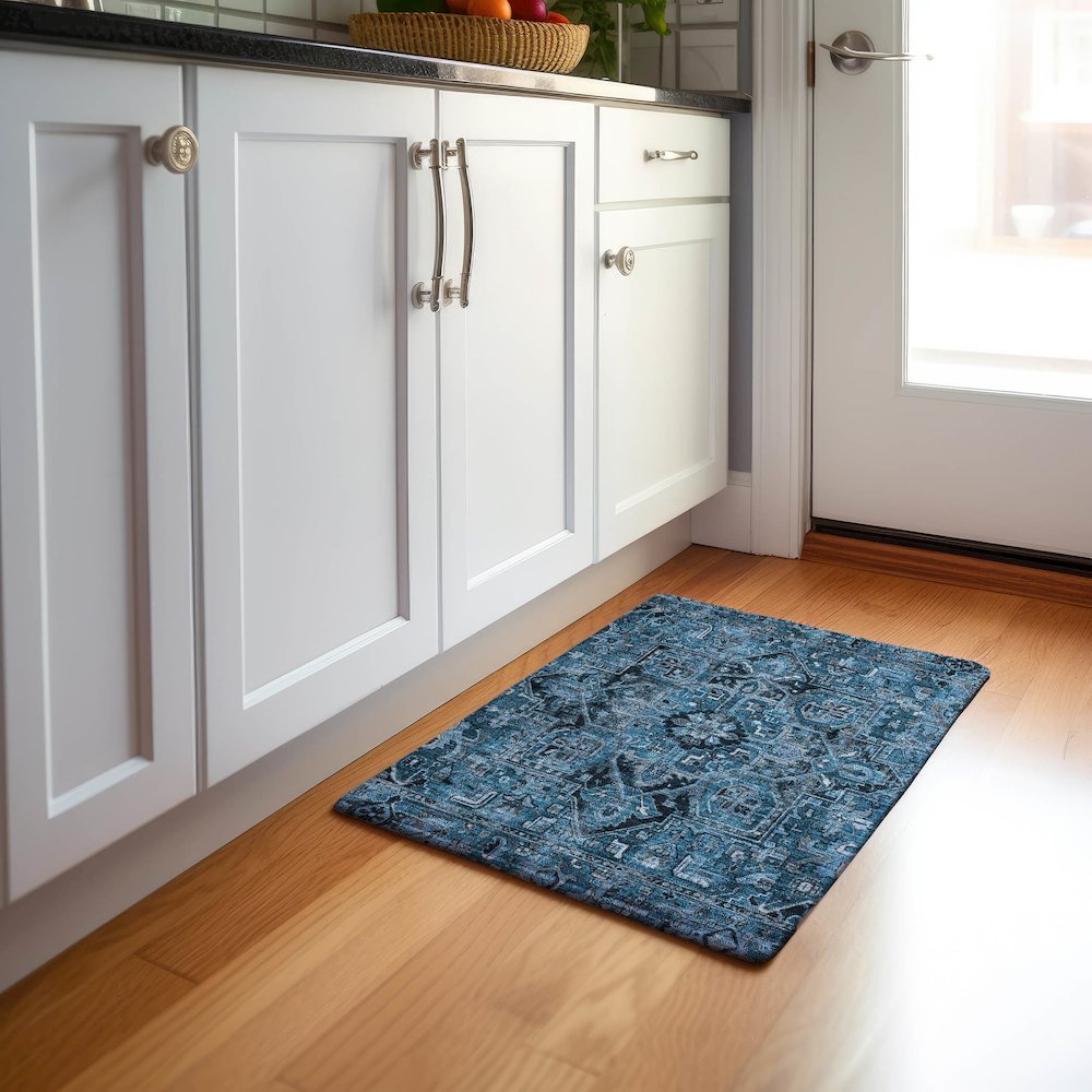 Premium Machine Washable Mayfield  Blue 1'8" x 2'6" Rug. Picture 5