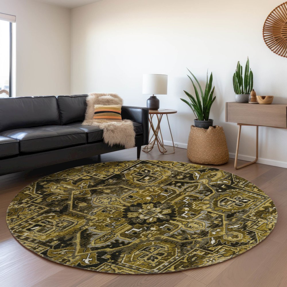 Premium Machine Washable Mayfield  Brown 8' x 8' Round Rug. Picture 5