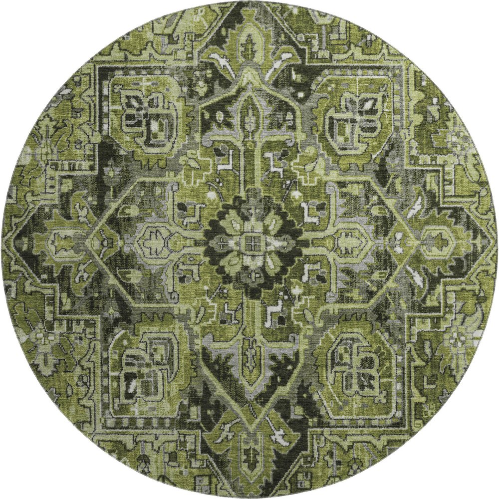 Premium Machine Washable Mayfield  Olive 8' x 8' Round Rug. Picture 1