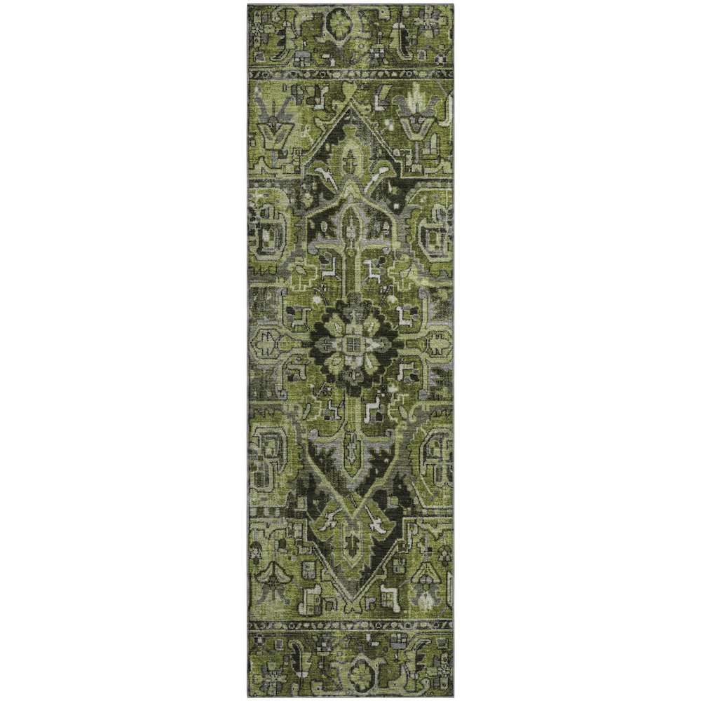 Premium Machine Washable Mayfield  Olive 2'3" x 7'6" Runner Rug. Picture 1
