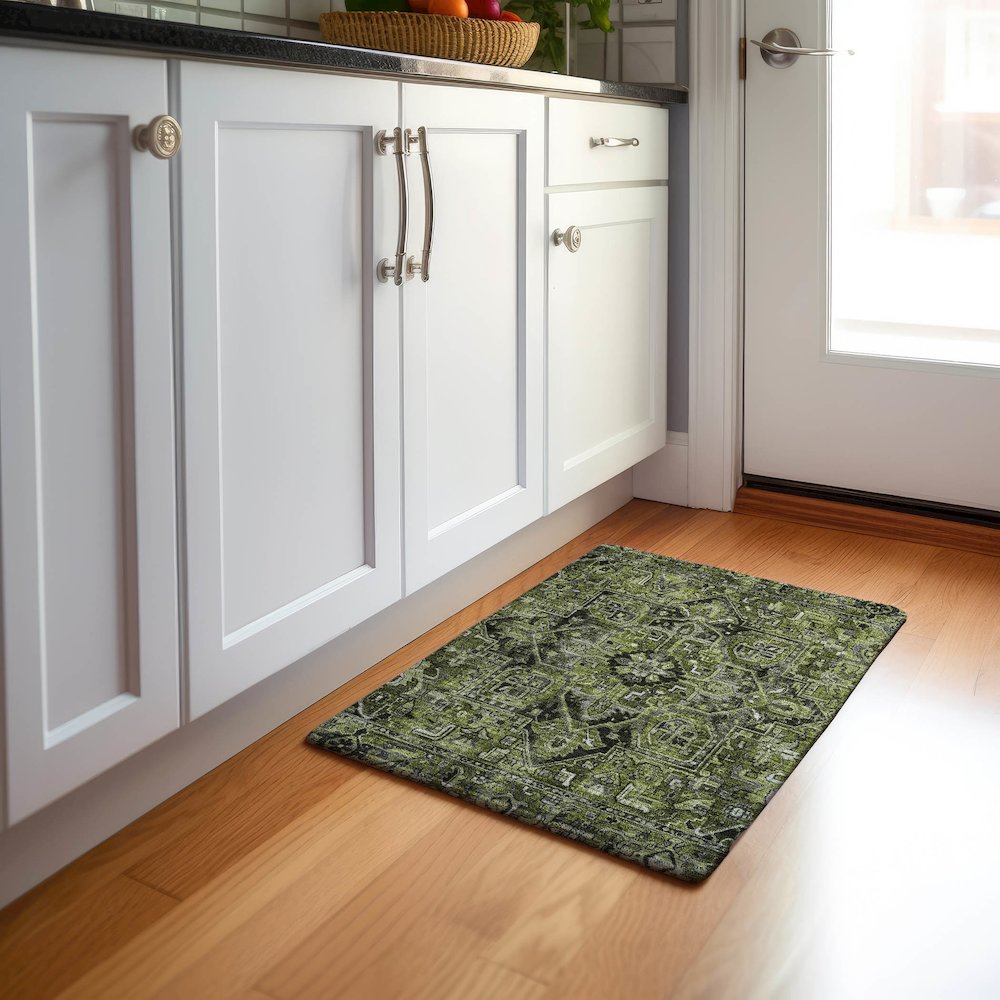 Premium Machine Washable Mayfield  Olive 1'8" x 2'6" Rug. Picture 5